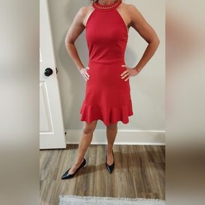 Michael Kors Red and Gold Chain Detail Dress